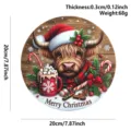 Christmas Highland Cow Wooden Sign Variant Round Door Hanging Plaque Festive Holiday Decor - Highland Yak with Santa Hat