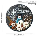 Christmas wooden hanging sign round snowman door plaque festive holiday home decor 20cm - Snowman Flowers Welcome