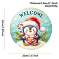 Christmas wooden hanging sign round door plaque with cute penguin pattern 20cm decor - Penguin Lollipop