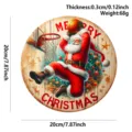 Christmas wooden hanging sign round plaque Santa Claus basketball holiday decor 20cm - Santa Basketball