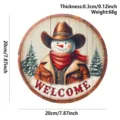 Christmas wooden hanging sign round snowman welcome doorplate holiday decor pendant variant - Cowboy Snowman