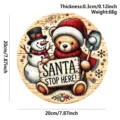 Christmas round wooden hanging sign with cute bear and snowman decor, 20cm festive door plaque. - Bear Snowman Santa