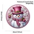Pink Christmas Snowman Wooden Hanging Plaque 20cm Round Door Sign Holiday Decoration - Purple Snowman
