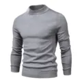 Men's slim fit mock neck solid color knit sweater detail view, comfortable daily wear. - S / Tops / Light Gray