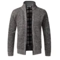 Men's Casual Knit Cardigan Zipper Stand Collar Grey Melange Winter Sweater Jacket - 6601 Coffee