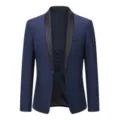 Men's Blue Tuxedo Blazer Shawl Lapel Single Button Suit Jacket for Party Wedding Prom - XS / Tops / Blue
