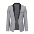Men's grey blazer shawl lapel slim fit single button formal wedding suit jacket variant - XS / Tops / Light Gray