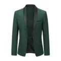 Dark green mens suit jacket with black satin shawl lapel, single button tuxedo blazer. - XS / Tops / Dark Green