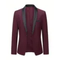 Men's Burgundy Tuxedo Blazer Shawl Lapel Single Button Slim Fit Wedding Party Suit Jacket - Burgundy