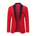 Men's Red Tuxedo Blazer Shawl Lapel Single Button Suit Jacket for Party Prom Wedding - Red