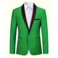 Men Green Shawl Lapel Suit Jacket Single Button Blazer for Party Wedding Groomsman Host - Verdant