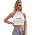 Vrouwen Casual Witte Crop Tanktop Zomer Mouwloos Letter Print Slim Fit Mode Vest - S / Tops / Wit