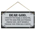 Wooden hanging plaque detail featuring inspirational quote text and rustic rope for wall decor. - Dear God Prayer Wooden Sign / 20x10x0.3cm