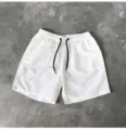 Short de plage décontracté blanc pour homme avec cordon noir, idéal pour l'été streetwear. - M / Bas / Blanc