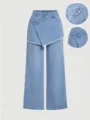 Hellblaue Jeans mit weitem Bein, asymmetrischem Rock-Overlay und ausgefransten Saumkanten. - XS (26) / Unterteile / Blau