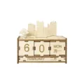 Wooden DIY perpetual calendar desk ornament with city skyline and date blocks for office. - City Scenery Calendars