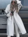 Women Casual Hooded Long Patchwork Coat Autumn Winter Fashion Knit Sleeve Outerwear - S / Tops / White