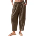 Detailweergave van dames casual trekkoord broek in bruin, met losse comfortabele pasvorm. - S / Bottoms / koffiekleur