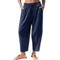 Femme decontractée ample pantalon court taille moyenne cordon poches vacances - Bleu marine