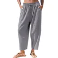 Femme pantalon court decontracté amples taille mi haute cordon poches gris détail - Gris
