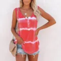 Women summer tie dye tank top casual sleeveless v neck henley shirts for daily wear - S / Tops / Red