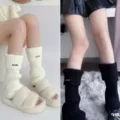 Knit leg warmers with metal tag, stylish women's winter stackable warm socks in colors. - One Size / White + Black