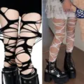 Y2K punk ripped hollow pantyhose sexy black white distressed tights alternative leg wear. - One Size / Black And White Tights Set / 2 Pairs/Pack