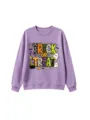 Detalle de estampado de fantasma de Halloween en sudadera morada infantil, diseño bonito. - 120 / Tops / Lavanda