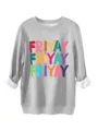 Detailed view of cozy grey sweatshirt featuring colorful playful letter print and warm fabric. - S / Tops / Light Gray