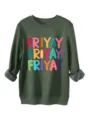 Women dark green thick warm sweatshirt casual long sleeve crewneck top with funny letter print - S / Tops / Army Green (5808)