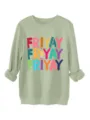 Sweat-shirt decontracte pour femme vert sauge col rond avec motif friyay drole - S / Hauts / Vert olive