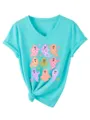 Cute ghost print V-neck short sleeve women casual t-shirt, stylish and comfortable. - S / Tops / Deep Water Blue