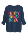 Sweatshirt pour femme bleu foncé confortable avec imprimé coloré Friyay et motif d'école. - S / Hauts / Bleu Marine