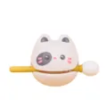 Cute cat desktop organizer pen holder and phone stand, perfect for home or office desk decor. - Decorative Figurines / Wooden Fish White Cat