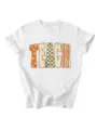 Women's casual fashion TEACH retro print short sleeve t-shirt, comfortable daily wear top. - S / Tops / White