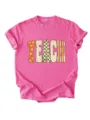 Retro floral checkered teach print detail on bright pink women short sleeve t-shirt. - S / Tops / Rose Red