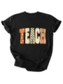 Women retro teacher graphic t-shirt casual short sleeve black tee top summer wear - S / Tops / Black
