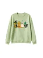 Detailed view of the cute Halloween dinosaur graphic and soft fabric texture on the kids sweatshirt. - Tops / 120cm / Olive Green