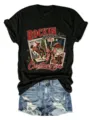 Camiseta de manga corta con gráfico de vaquero navideño vintage para mujer top de verano - S / Tops / Negro