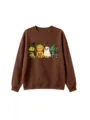 Detail view of cute Halloween dinosaur print brown crewneck long sleeve sweatshirt for kids. - Tops / 120cm / Coffee
