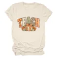 Women's cute teacher autumn pumpkin graphic t-shirt casual short sleeve round neck tee top - S / Tops / Sand