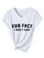 Casual t-shirt grafica bianca con scollo a V e maniche corte con scritta e nodo frontale. - Taglia S / Top / Bianco