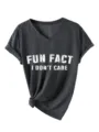 Camiseta casual de mujer con cuello en V y manga corta con estampado y dobladillo nudo. - S / Tops / Gris Jaspeado Negro