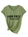 Camiseta Mujer Verde Oliva Cuello V Manga Corta Casual Estampado Letras con un Nudo - S / Tops / Verde oliva