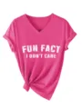 Camiseta de manga corta con cuello en V para mujer elegante, top de verano casual divertido. - S / Tops / Rosa rojo