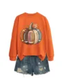 Women's autumn winter casual long sleeve orange sweatshirt with funny rugby pumpkin graphic. - S / Tops / Orange
