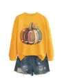 Women autumn winter graphic sweatshirt funny football pumpkin print long sleeve yellow casual top - S / Tops / Yellow