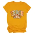 Women autumn teacher short sleeve t-shirt casual round neck pumpkin graphic tee orange top - S / Tops / Mustard Yellow