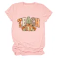 Dames casual korte mouw T-shirt lichtroze ronde hals herfst leraar pompoen grafische top - S / Tops / Roze
