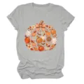 Women Halloween Pumpkin Print Short Sleeve T-Shirt Casual Cute Fall Crewneck Tee. - S / Tops / Light Gray